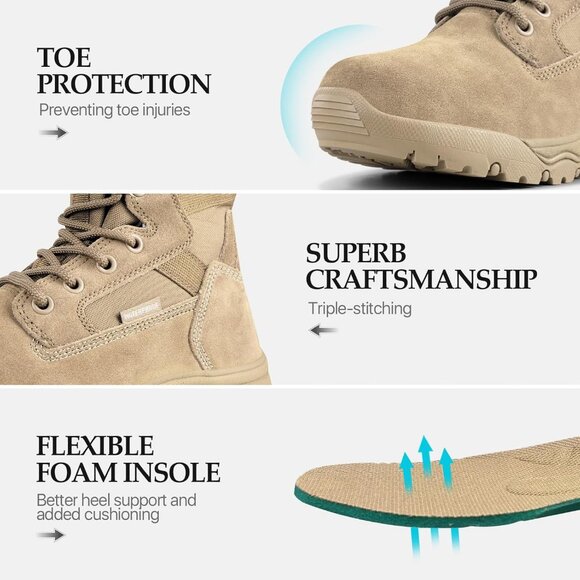 ⚡ Men's Dark Tan Combat Suede Leather Lightweight Military Work Desert Boot - Picture 5 of 8